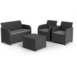 Meuble Jardin Avec Coffre de Rangement Résine 4 personnes Coussin Confortable Gris Graphite