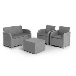 Meuble Jardin Avec Coffre de Rangement Résine 4 personnes Coussin Confortable Graphite Gris Claire