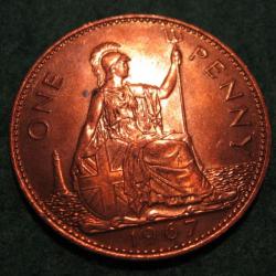 piece de 1 one penny england Elizabeth II 1967 SUP