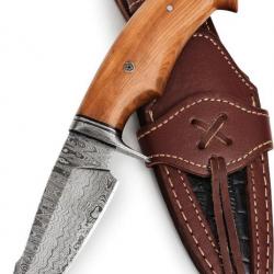 Couteau de chasse artisanal en Acier de Damas Couteau de chasse à lame fixe avec étui et manche