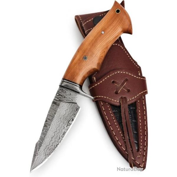 Couteau de chasse artisanal en Acier de Damas Couteau de chasse  lame fixe avec tui et manche