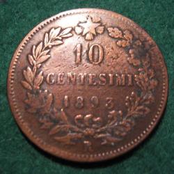 piece de 10 centesimi 1893 R cuivre Italie diametre 30mm