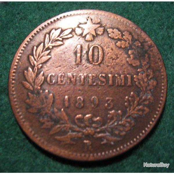 piece de 10 centesimi 1893 R cuivre Italie diametre 30mm