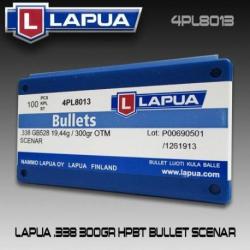 Ogives LAPUA Cal 8,61mm (.338") GB528- 300grs OTM SCENAR - Par 100