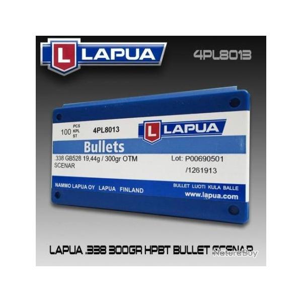 Ogives LAPUA Cal 8,61mm (.338") GB528- 300grs OTM SCENAR - Par 100