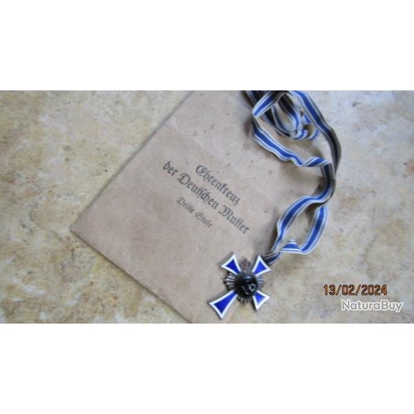 mdaille Croix des mres +pochette authentique bronze 3class  Allemagne ww2 Allemand seconde guerre