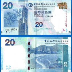 Hong Kong 20 Dollars 2014 Banque de Chine Billet Tour Baie