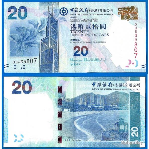 Hong Kong 20 Dollars 2014 Banque de Chine Billet Tour Baie