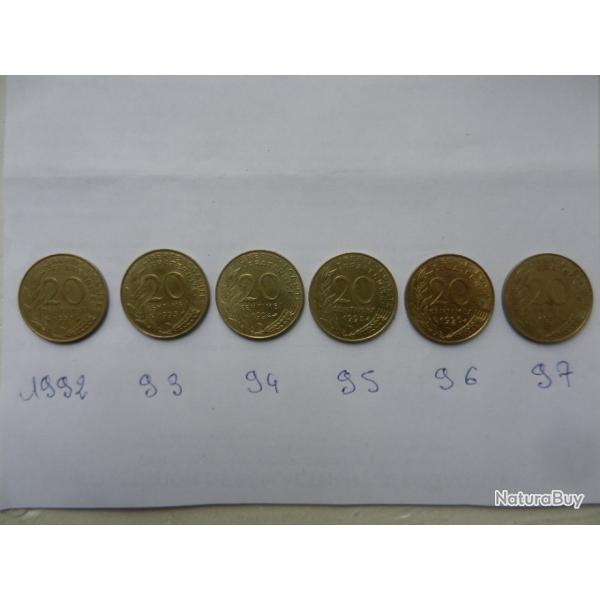 lot de pices de monnaie franaise 20 centimes 1992  97