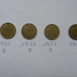 lot de pièces de monnaie française 20 centimes 1950 à 53 B