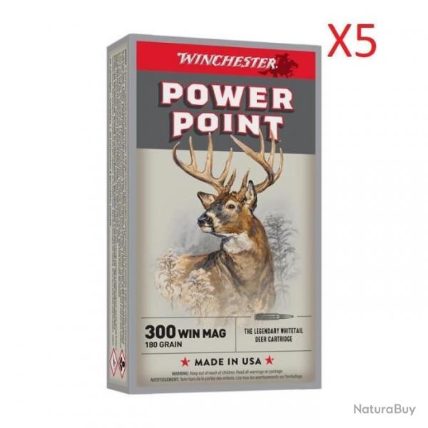 VENTE FLASH ! Lot de 5 Boites de 20 Balles Winchester - Power Point - Cal.300WM - 180Gr