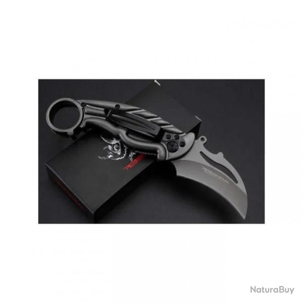 Couteau De Poche Karambit "Deresrina" Manche Acier Inoxydable Avec Anneau