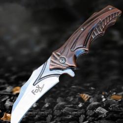 Couteau Karambit "Fox" 21 Cm Manche Acier Chromé Style Bronze & Lame Acier Poli Chrome