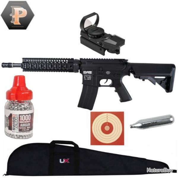 Swiss Arms x FN Herstal M4 4.5mm CO2 + Bille + cibles + fourreau + capsule + point rouge