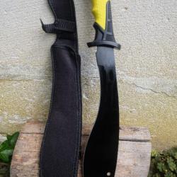 Machette Couteau Kukkri Parang Lame Acier 3Cr13 Manche ABS Yellow Etui Nylon Tactical Survivalisme