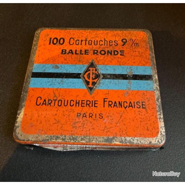 1 boite ancienne de 100 cartouches de 9mm  poudre noir bale ronde de marque Cartoucherie Franaise