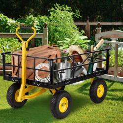 Chariot Remorque de Jardin Transport Bois Outils Roues Increvable Haute Qualité Capacité 227KG