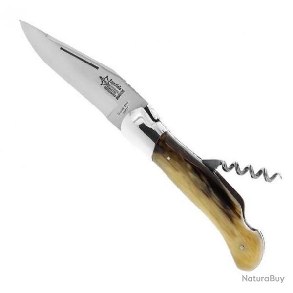 Couteau Laguiole chasse "Grande nature" tire-bouchon corne blonde 12 cm [Arbalte G. David]