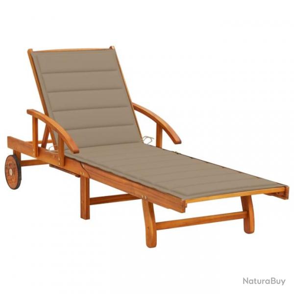 Transat chaise longue bain de soleil lit de jardin terrasse meuble d'extrieur avec coussin bois d'