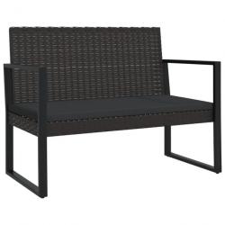 Banc de jardin meuble de patio d'extérieur terrasse avec coussins noir 106 cm résine tressée 02_001