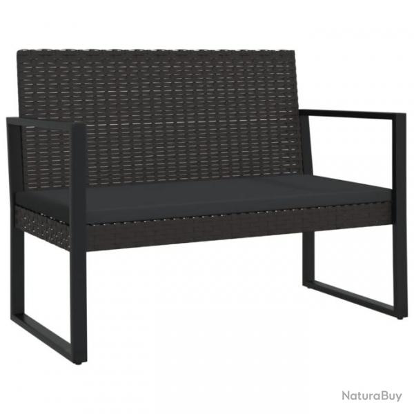 Banc de jardin meuble de patio d'extrieur terrasse avec coussins noir 106 cm rsine tresse 02_001