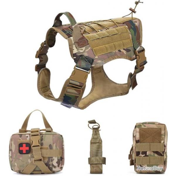 Harnais Tactique Chien et Systme Molle Sac Bouteille d'eau Sac Premiers Soins Mdicaux Camouflage