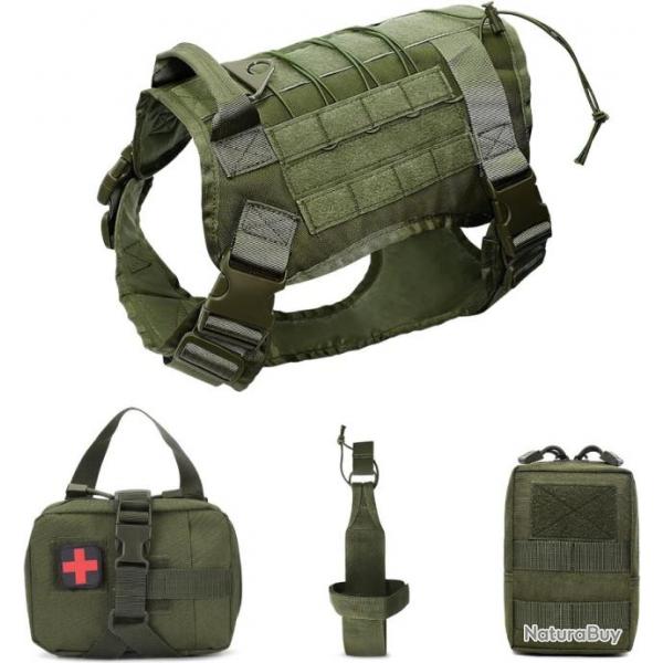 Harnais Tactique Chien et Systme Molle Sac Bouteille d'eau Sac Premiers Soins Mdicaux Vert