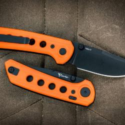 Couteau Reate Knives PL-XT Orange Manche G10 Lame Acier Nitro-V BLK IKBS Pivot Lock Clip REA133