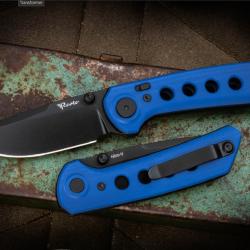 Couteau Reate Knives PL-XT Blue Manche G10 Lame Acier Nitro-V BLK IKBS Pivot Lock Clip REA142
