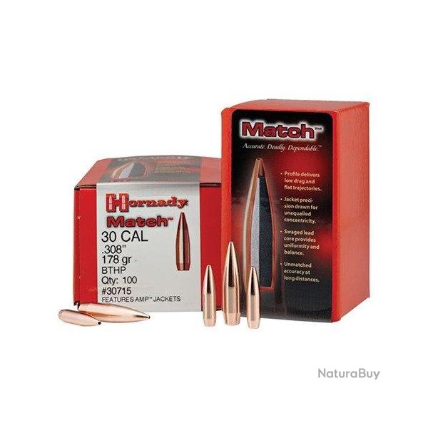 Ogives HORNADY 30 .308 178gr BTHP MATCH - 30715 - boite de 100 units