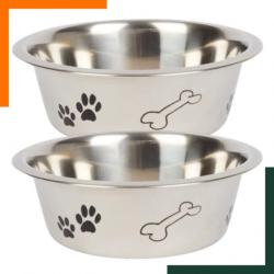 Lot de 2 gamelles pour chien - Imprimés noirs - Acier inoxydable - 21 cm