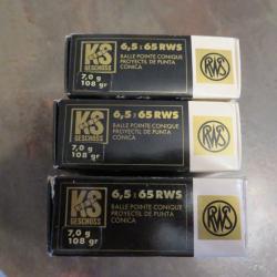 60 balles RWS 6,5x65 rws 108gr  , 7,0g