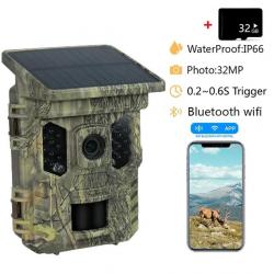 Caméra de Chasse à énergie Solaire 4K avec Vision Nocturne 1080p étanche BT WiFi 32MP+ 32GB