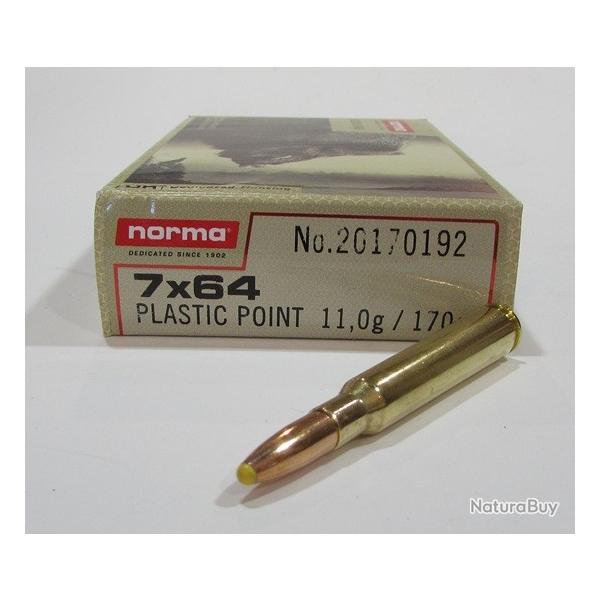 1 boite neuve de 20 cartouches  de calibre 7x64, Norma  , ogives pointe plastique 170 grains