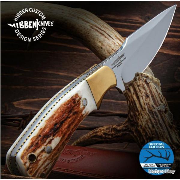 Couteau Gil Hibben Diamondback Stag Manche Bois de Cerf Lame Acier 1.4116 Harpoon Etui CUir GH5100GS