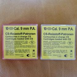 2 boites de 10 Cartouches Gaz lacrymogène CS PAK 9mm