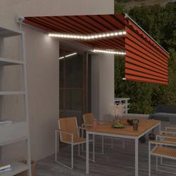 Auvent manuel rétractable avec store et LED 5x3 m Orange marron