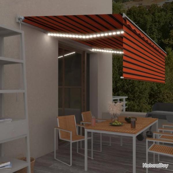 Auvent manuel rtractable avec store et LED 5x3 m Orange marron