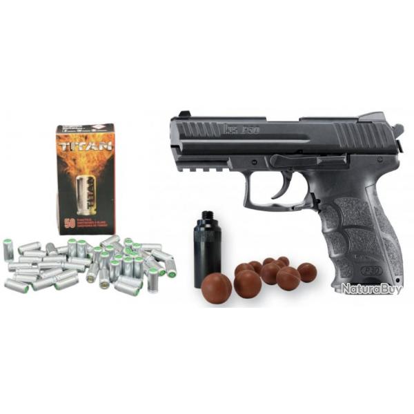 Pack dfense prt  tirer Pistolet d'alarme HKP30 calibre 9mm PAK + 50 munitions + Embout self gomm