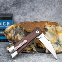 Couteau Finch McCoy Cocobolo Lame Wharncliffe Acier 154CM Manche Bois IKBS Linerlock Clip FKCMC201