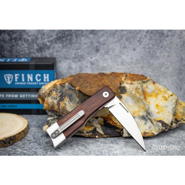 Couteau Finch McCoy Cocobolo Lame Wharncliffe Acier 154CM Manche Bois IKBS Linerlock Clip FKCMC201