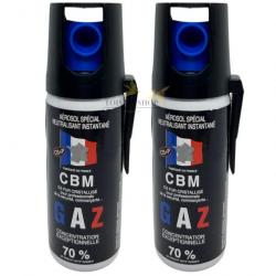 Lot 2 bombes lacrymogènes GAZ CS 50ml avec attache ceinture - CBM (fabriqué en France)