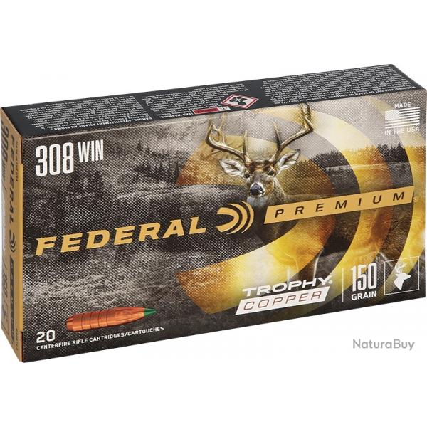 Munitions FEDERAL cal.308 win trophy copper 9.7g 150gr par 20