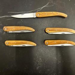 Lot de 5 couteaux de poche manche bois olivier Ref LT02 taille 21cm avec gravure prénom offert
