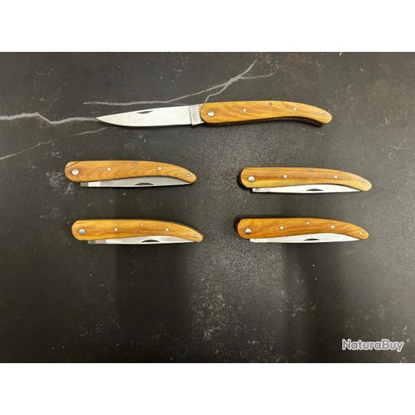 Lot de 5 couteaux de poche manche bois olivier Ref LT02 taille 21cm avec gravure prnom offert