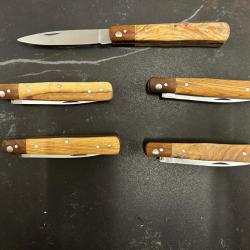 Lot de 5 couteaux de poche manche bois olivier Ref LT03 taille 18cm avec gravure prénom offert