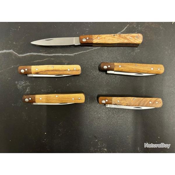 Lot de 5 couteaux de poche manche bois olivier Ref LT03 taille 18cm avec gravure prnom offert