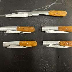 Lot de 5 couteaux de poche manche bois olivier Ref LT05 taille 20cm avec gravure prénom offert