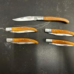 Lot de 5 couteaux de poche manche bois olivier Ref LT06 taille 21cm avec gravure prénom offert