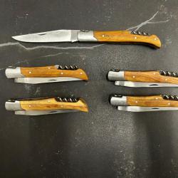 Lot de 5 couteaux de poche manche bois olivier Ref LT07 taille 21cm avec gravure prénom offert